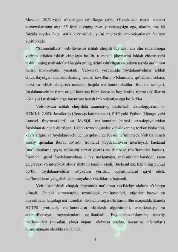 Metall jihozlarini ishlab chiqaruvchi tashkilotning mahsulotlari haqida ma'lumot beruvchi Sfmmetall.uz veb ilovasini ishlab chiqish 3