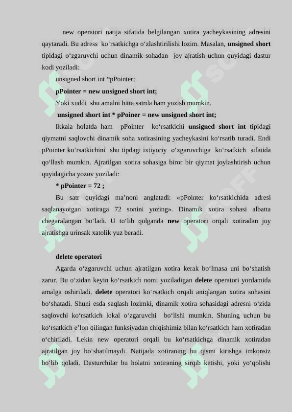 KO’RSATKICHLAR VA DINAMIK XOTIRA BILAN ISHLASH. DINAMIK MASSIV 6