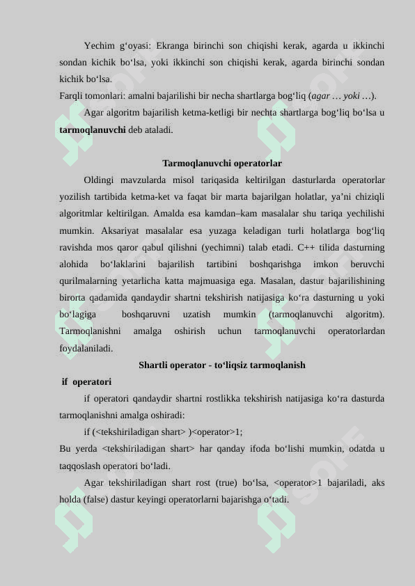 TARMOQLANISH VA UZILISHLARNI TASHKIL ETISH OPERATORLARI. TARMOQLANUVCHI OPERATORLAR (IF VA SWITCH) VA ULARNI ISHLASH KETMA KETLIKLARI 2
