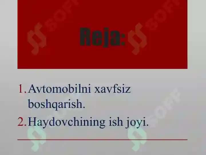 Mavzu: Avtomobilni boshqarish texnikasi 2