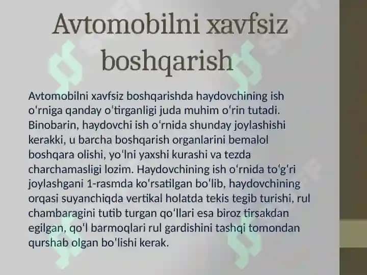 Mavzu: Avtomobilni boshqarish texnikasi 3
