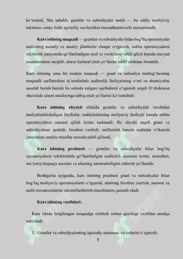 Grantlar va subsidiyalar bilan bog'liq operatsiyalar auditi 5