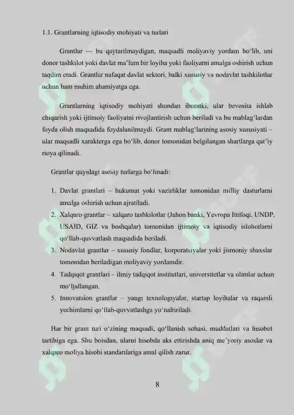 Grantlar va subsidiyalar bilan bog'liq operatsiyalar auditi 8