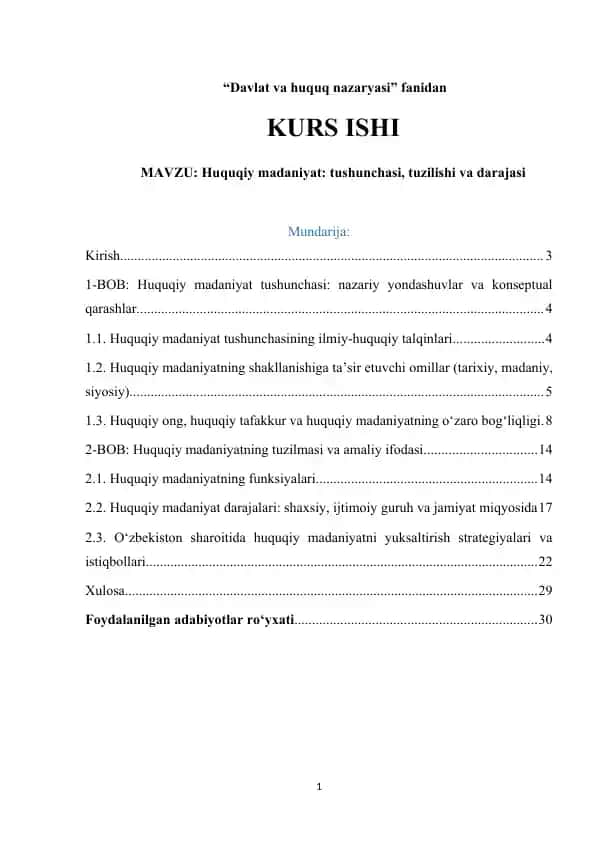 Huquqiy madaniyat tushunchasi, tuzilishi va darajasi