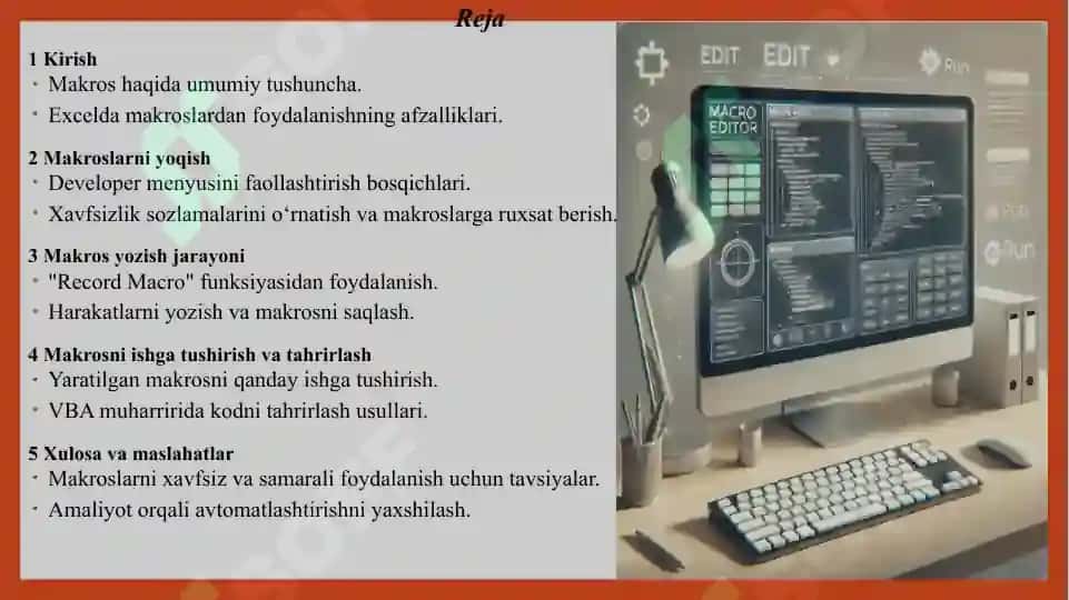 EXCELDA MAKROS YOZISH. MAKROSNI ISHGA TUSHIRISH 2
