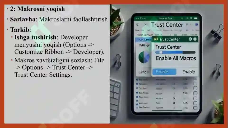 EXCELDA MAKROS YOZISH. MAKROSNI ISHGA TUSHIRISH 4