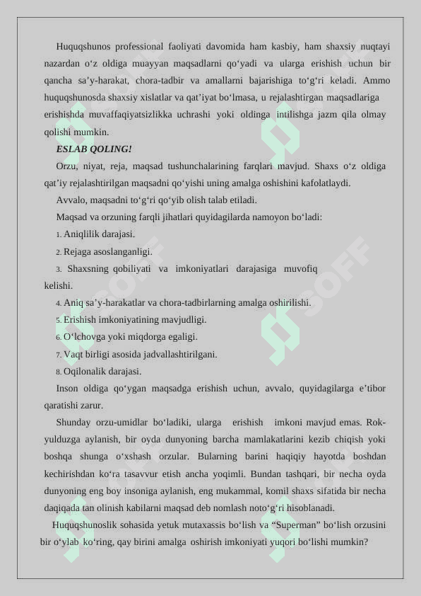MUVAFFAQIYATLI YURIST KARYERASINI rejalashtirish  usullari 2