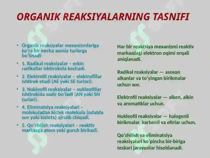 ORGANIK BIRIKMALARNING REAKSIYA QOBILIYATI. ORGANIK MOLEKULALARNING 3