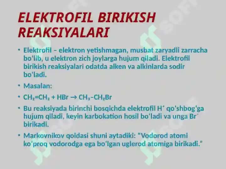 ORGANIK BIRIKMALARNING REAKSIYA QOBILIYATI. ORGANIK MOLEKULALARNING 6