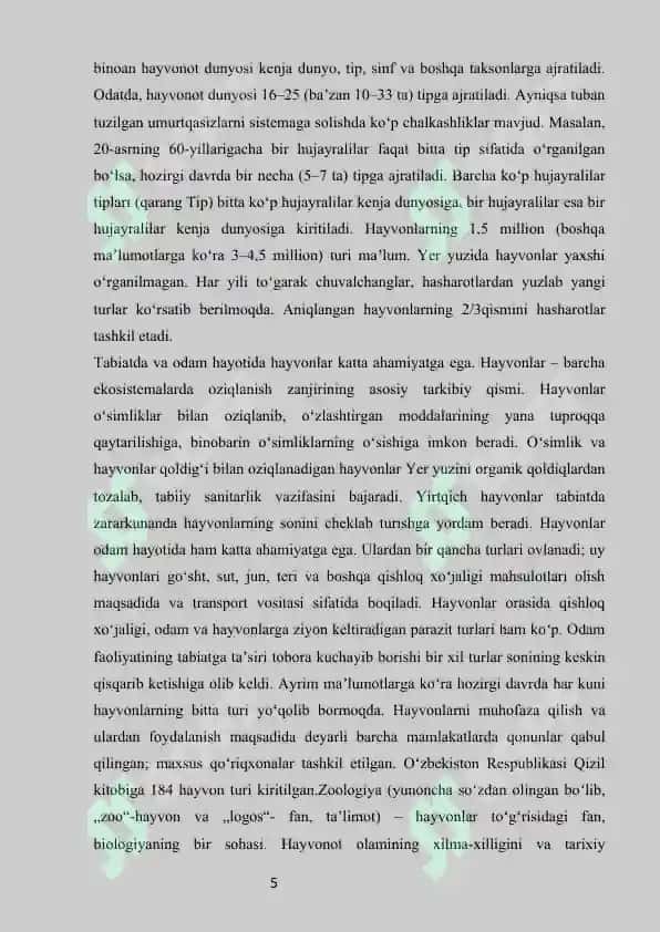 Hayvonat olamining yashash tarzi,koʻpayishi va tarqalishi haqidagi bilimlarni oʻzlashtirish va tahlil qilish 4