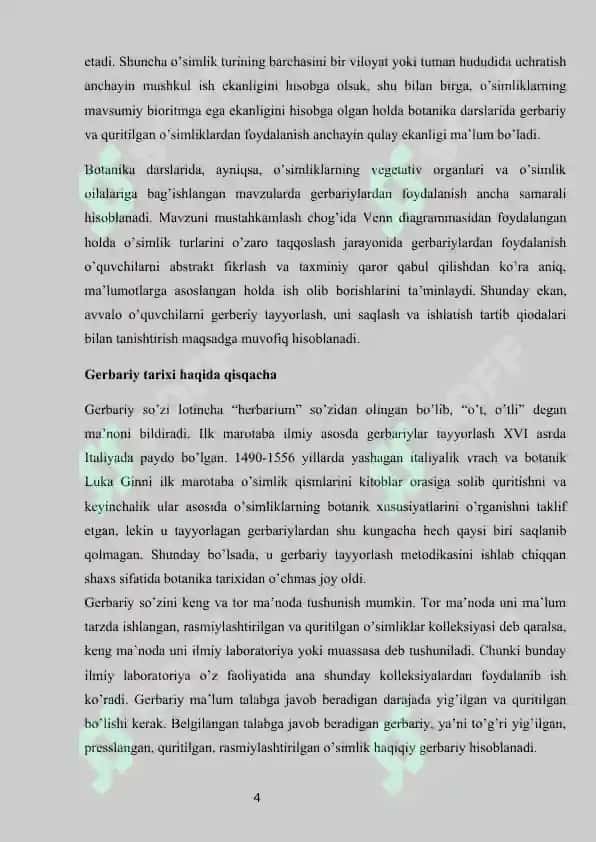 Gerbariy tayyorlash usullari haqida maʼlumot berish 3