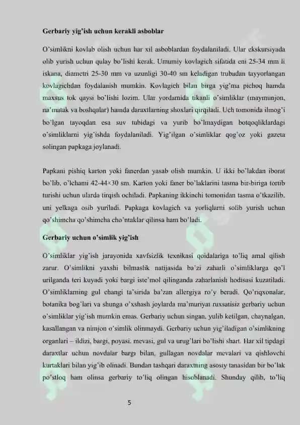 Gerbariy tayyorlash usullari haqida maʼlumot berish 4