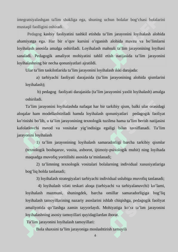 MAKTABGACHA TA’LIMNI  LOYIHALASHTIRISH FANINIG MAQSADI         VA VAZIFASI. 6