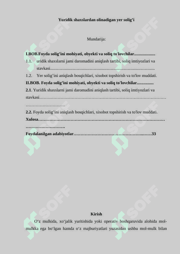 Yuridik shaxslardan olinadigan yer solig’i 2