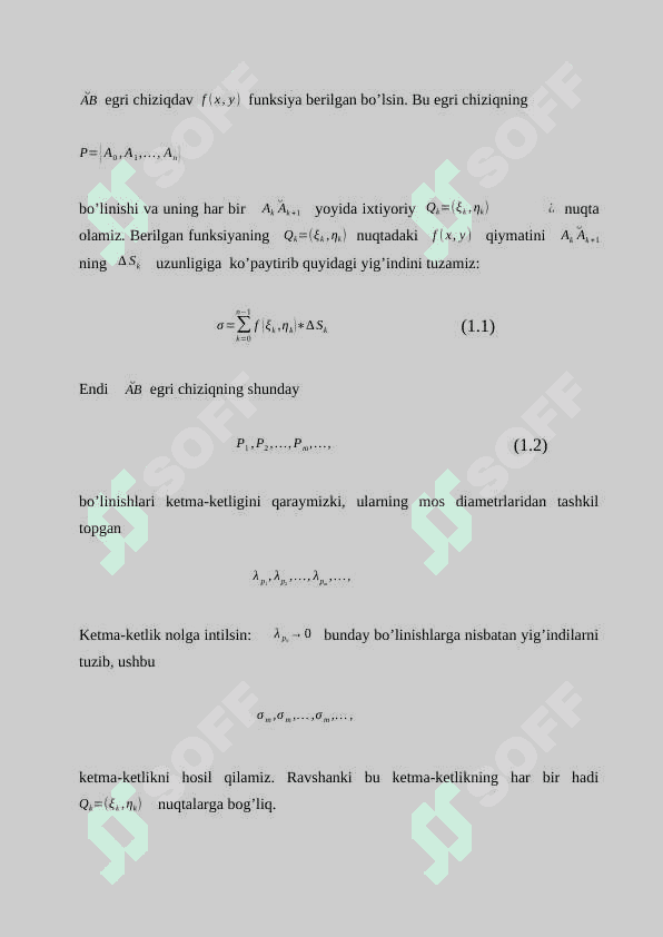 Birinchi tur egri chiziqli integrallar. 5