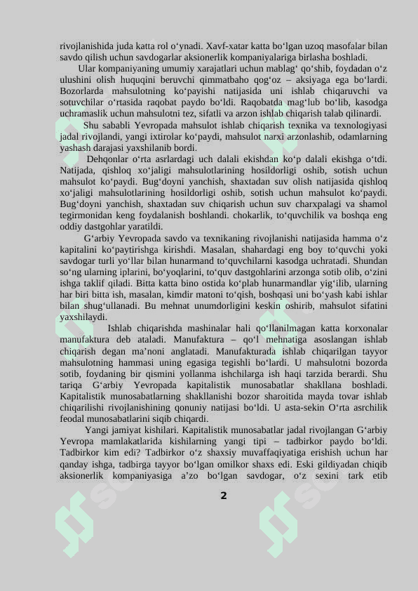 YANGI DAVR BOSHLARIDA G‘ARBIY YEVROPA MAMLAKATLARIDA KAPITALISTIK MUNOSABATLARNING SHAKLLANISHI 2