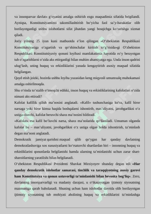 O’zbekistonda inson huquqlari va erkinliklari kafolatining yaratilishi 2