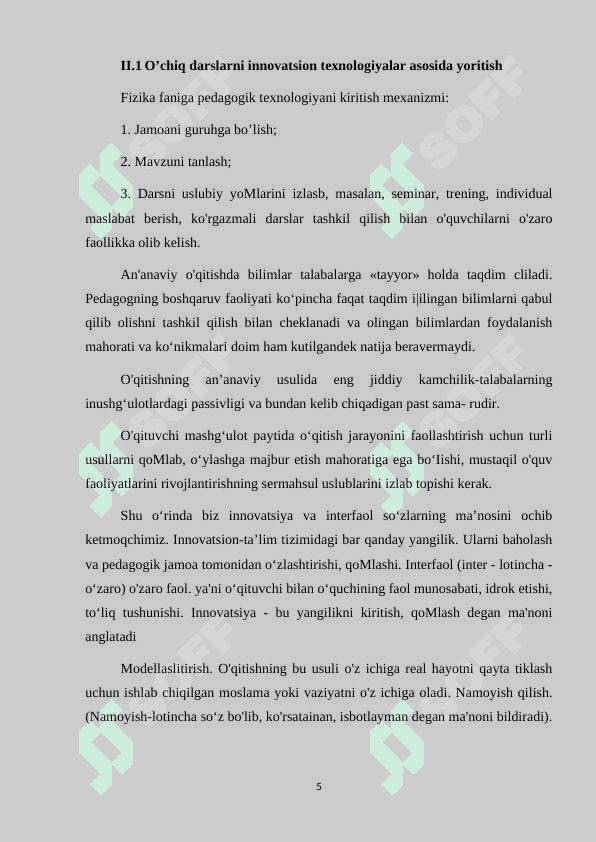 Fizikadan ochiq darslarni o’tkazish usullari 5