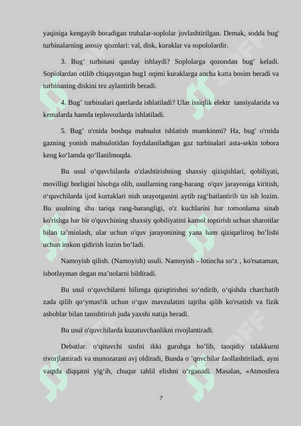 Fizikadan ochiq darslarni o’tkazish usullari 7