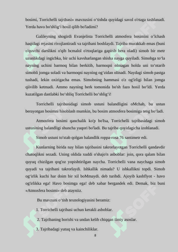 Fizikadan ochiq darslarni o’tkazish usullari 8