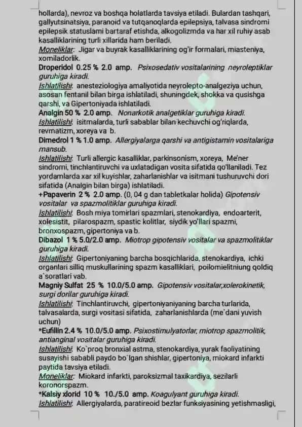 Tez yordamda ishlatiladigan dorilar haqida 2