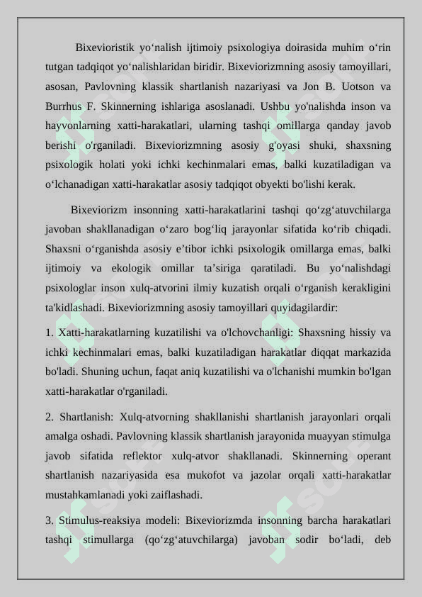 Bixevioristik yo‘nalish ijtimoiy psixologik tadqiqotlar 2