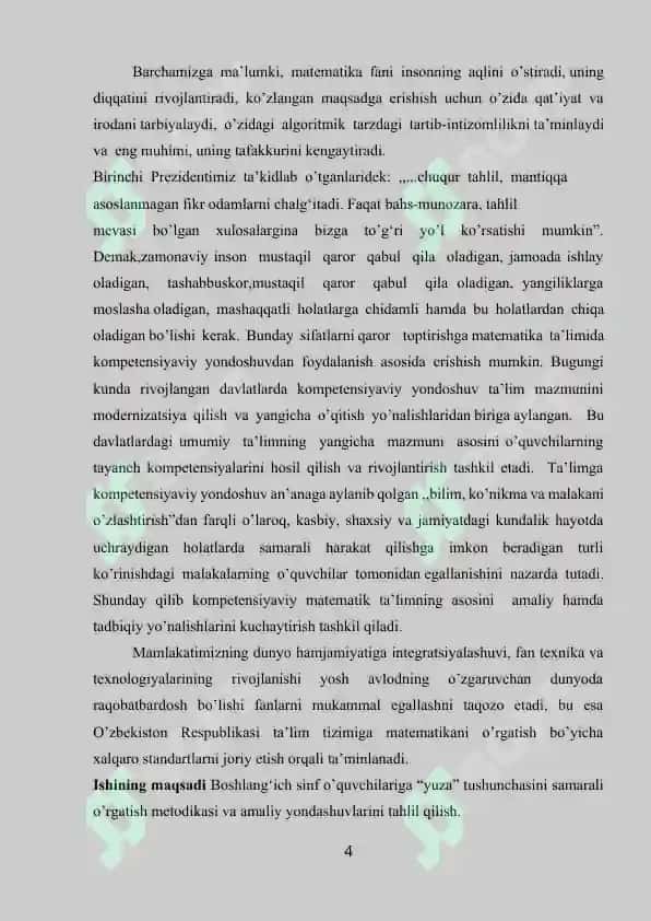 Masalalarni tenglama tuzish usuli bilan yachish metodikasi kurs ishi 4