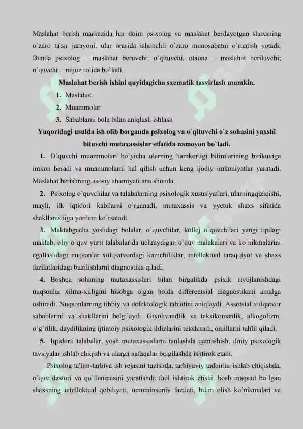 Amaliy psixolog faoliyatining asosiy ko`rinishlari 5
