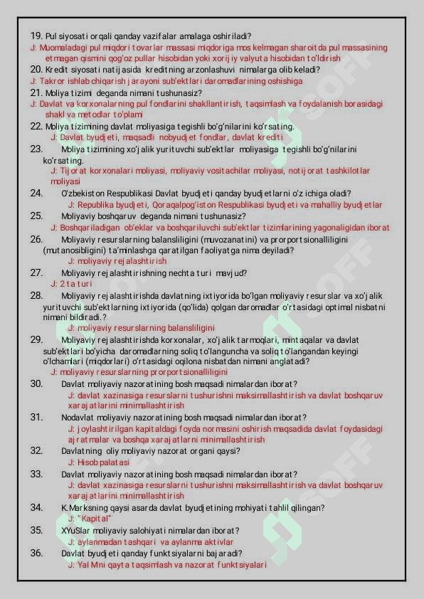 Moliya fanidan savollarga javoblar 2