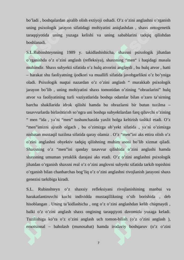 ILK O’SPIRINLIK DAVRIDA SHAXSIY REFLEKSIYA 7