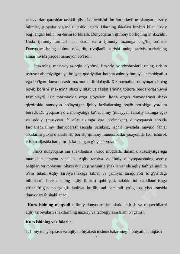 ILMIY DUNYOQARASHNI SHAKLLANTIRISH VA O`QUVCHILARNI AQLIY TARBIYALASH TUSHUNCHALARINING NAZARIY ASOSLARI 5