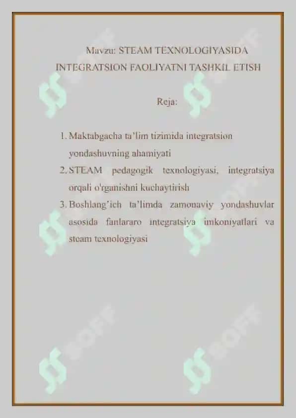 STEAM TEXNOLOGIYASIDA INTEGRATSION FAOLIYATNI TASHKIL ETISH 2