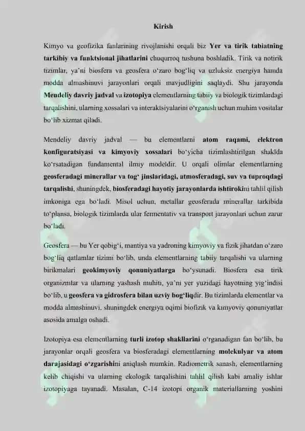 Geosfera va Biosferada Mendeliy davriy jadvali. Izotopiya 2