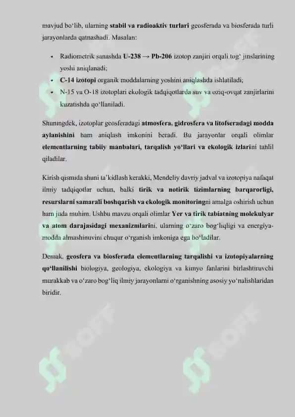 Geosfera va Biosferada Mendeliy davriy jadvali. Izotopiya 4