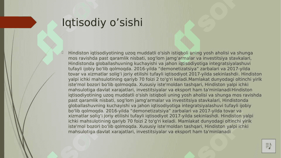 Iqtisodiy o’sish va milliy boylik hindiston. 2