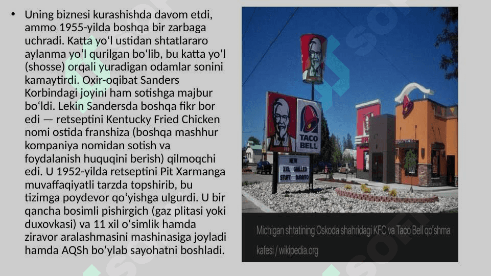 kfc kompaniyasi tarixi va boshqaruv tuzilmasi pptx 5