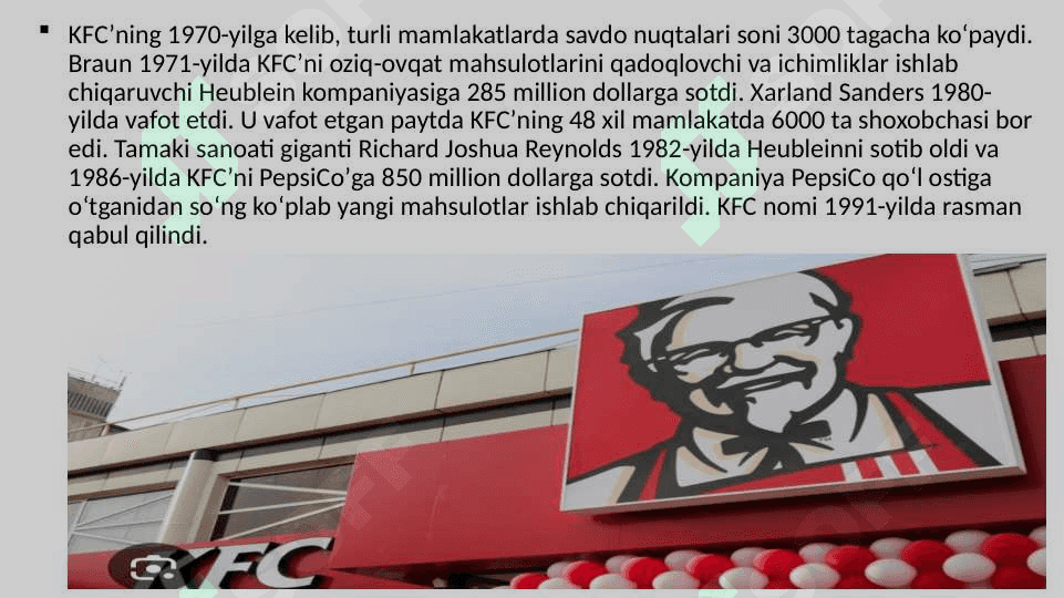 kfc kompaniyasi tarixi va boshqaruv tuzilmasi pptx 6