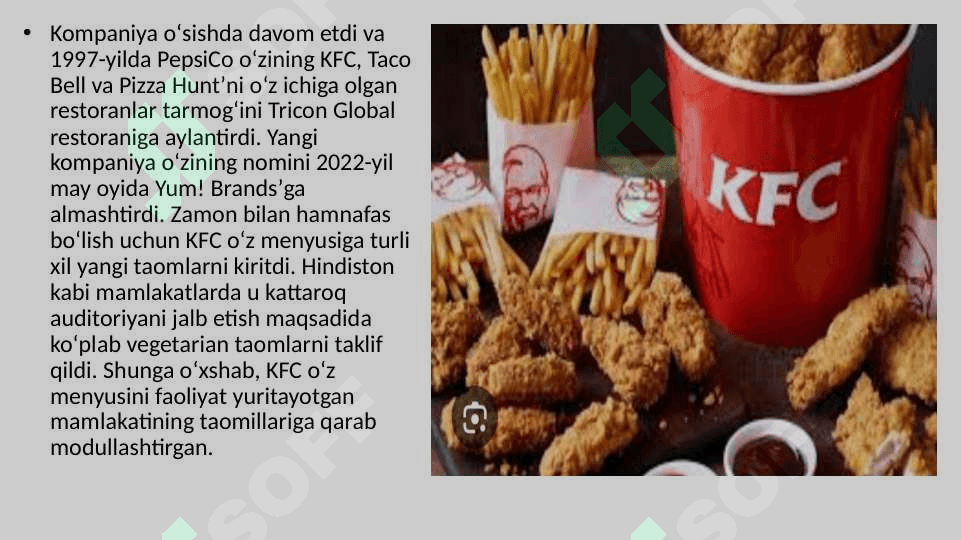 kfc kompaniyasi tarixi va boshqaruv tuzilmasi pptx 7