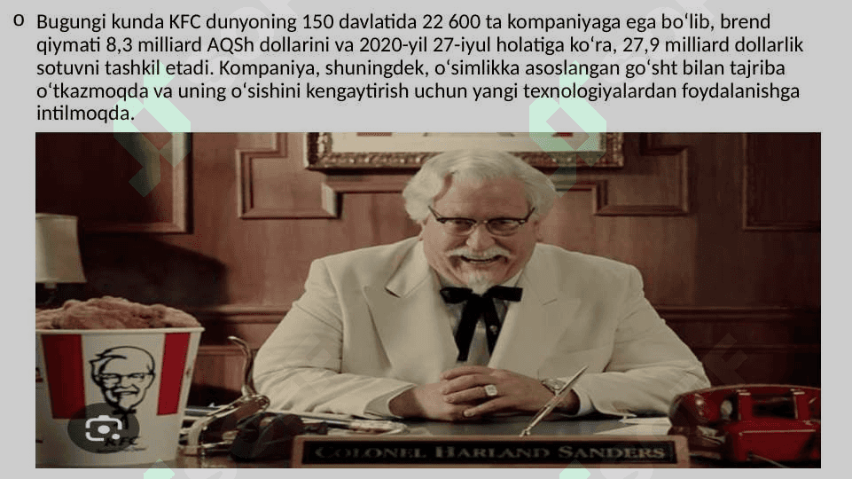 kfc kompaniyasi tarixi va boshqaruv tuzilmasi pptx 8