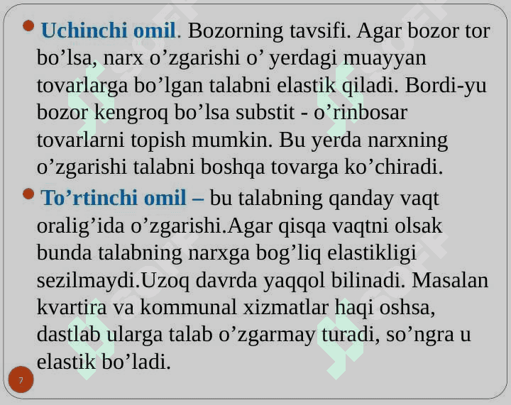 Talab va taklif elastikligi 7