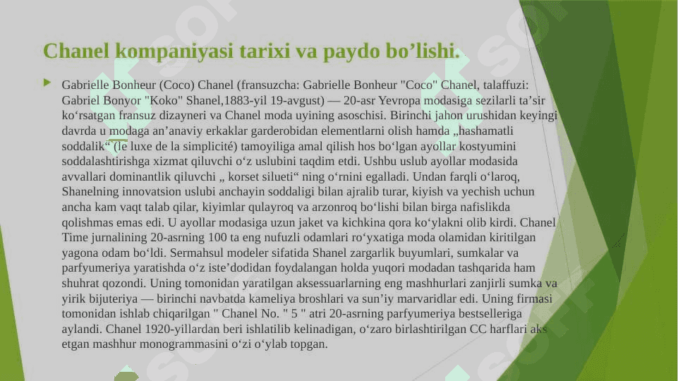 Chanel kompaniyasi tarixi va moda olamiga kirishi pptx 2
