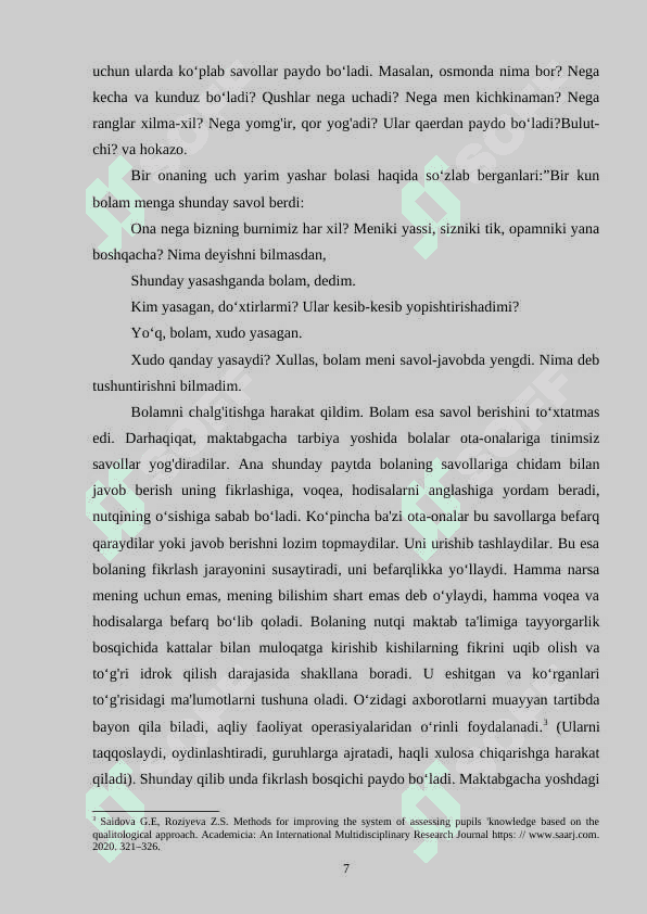 BOSHLANG'ICH SINFDA MUSTAQIL FIKRLASHNI RIVOJLANTIRISH 7