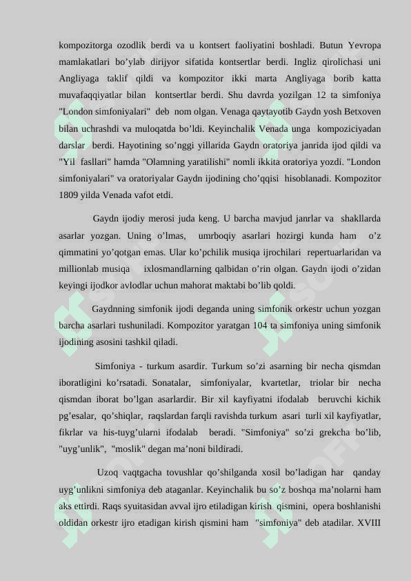 Yozef  Gaydn. Simfoniya janrining shakillanishi. 7