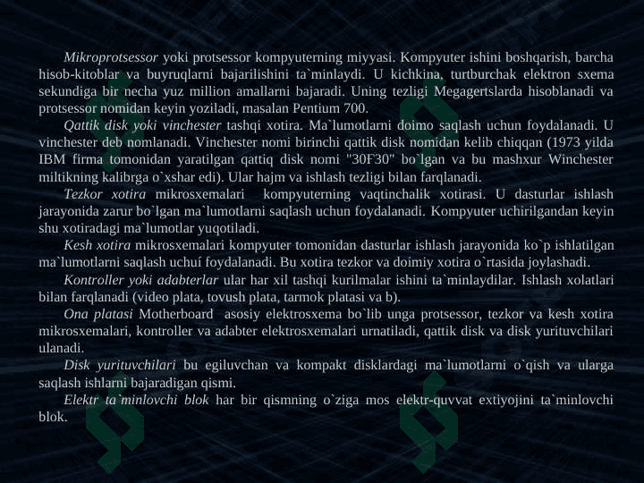 Zamonaviy kompyuterlarning dasturiy taminoti. Operatsion tizimlar va ularning turlari. 6