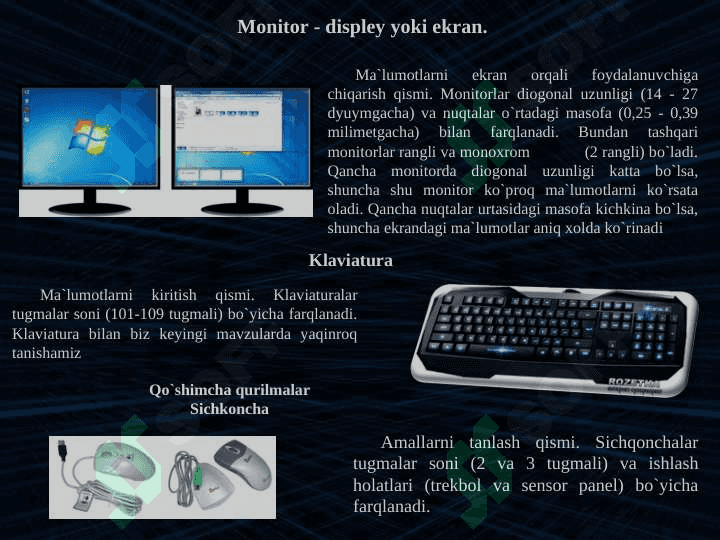 Zamonaviy kompyuterlarning dasturiy taminoti. Operatsion tizimlar va ularning turlari. 7