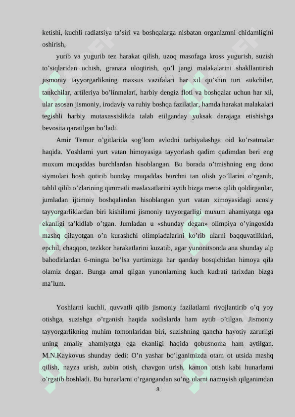 MEHNATNI RATSIONAL TASHKIL ETISHDA JISMONIY TARBIYANI O‘RNI. 8