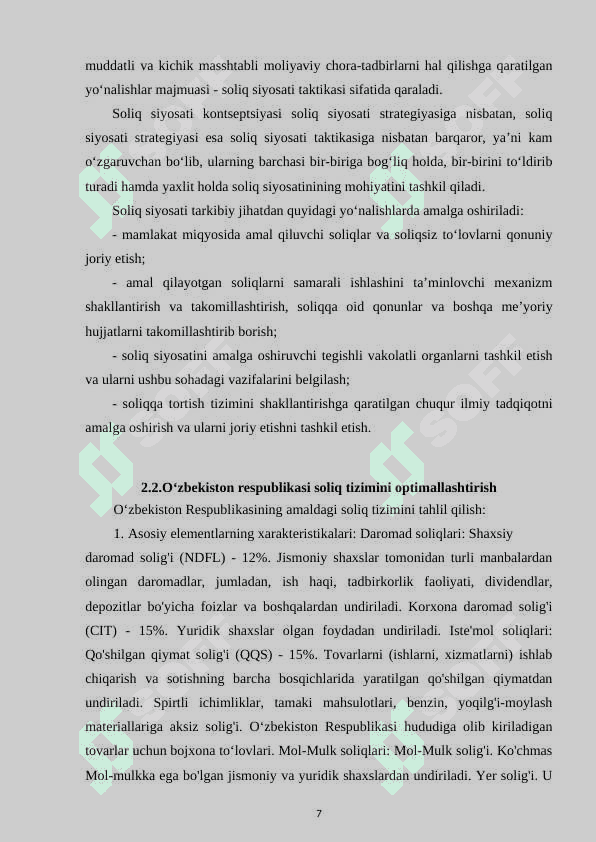 Budjet daromadlari tarkibida bevosita va bilvosita soliqlarni optimallashtirish. 7