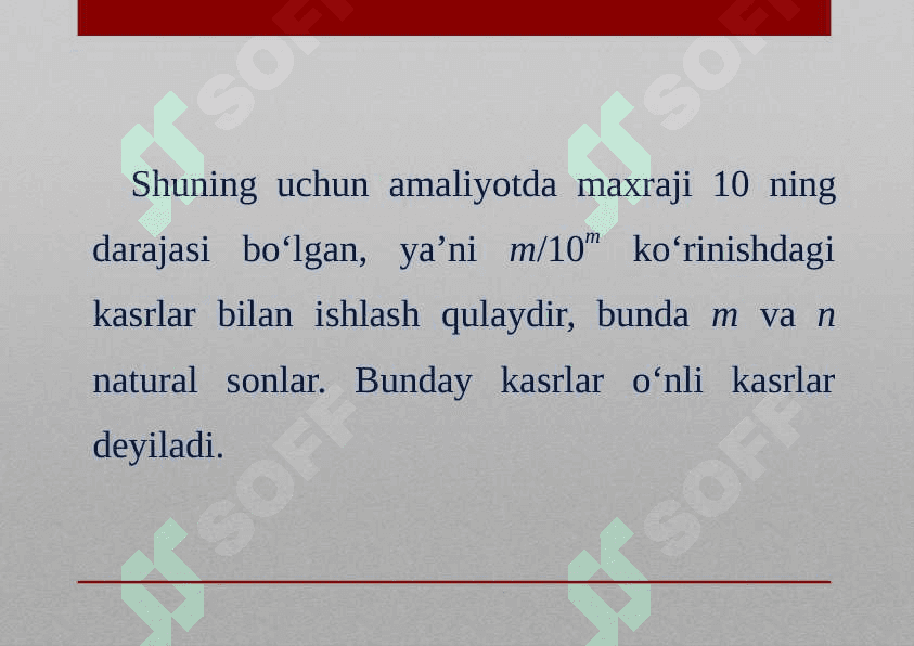 O‘NLI KASRLAR VA ULAR USTIDA AMALLAR 7