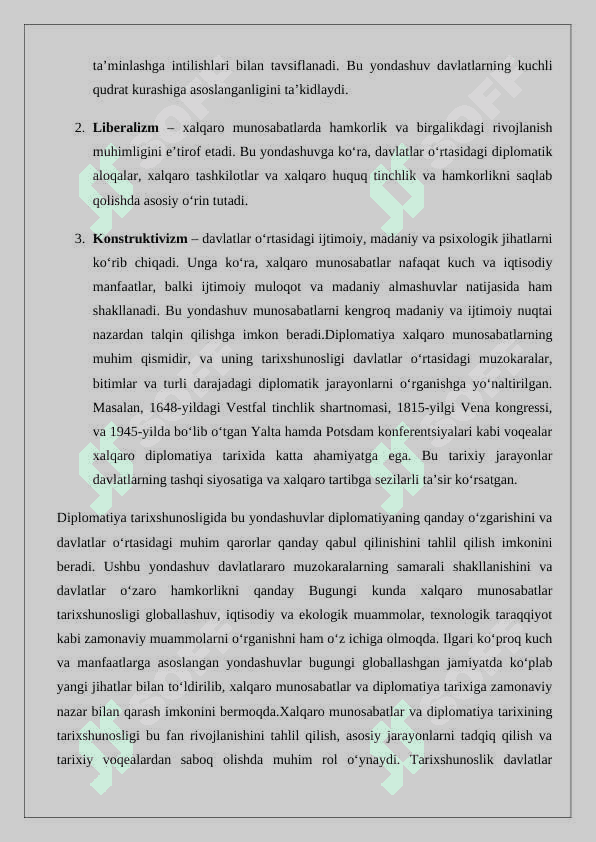 Xalqaro   munosabatlar   va   diplomatiya tarixi fanining  tarixshunosligi mavzusida esse 24 2