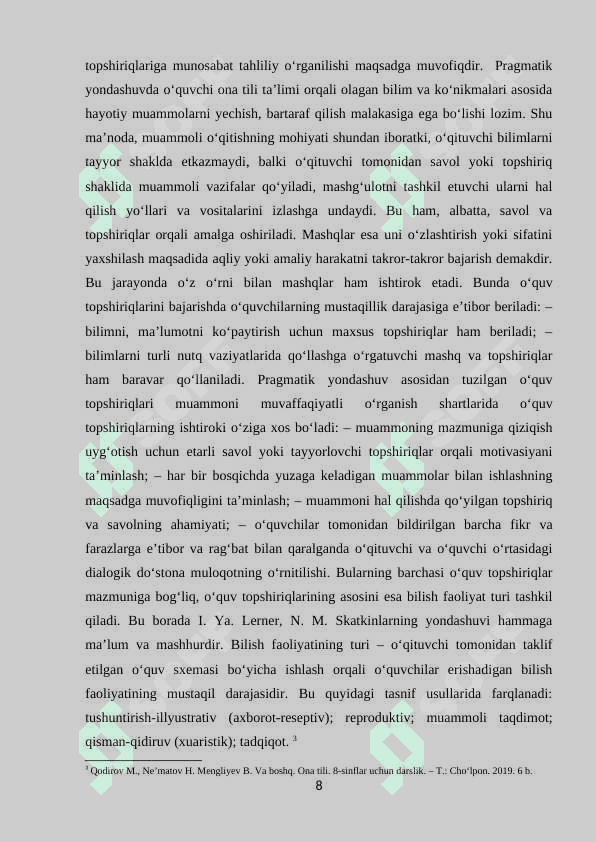 O‘quvchilarning og‘zaki va yozma nutqini o‘stirishda o‘quv topshiriqlarining ahamiyati 8